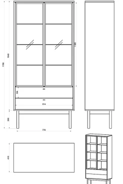 Vitrine haute 2 tiroirs 85 cm noir Olar