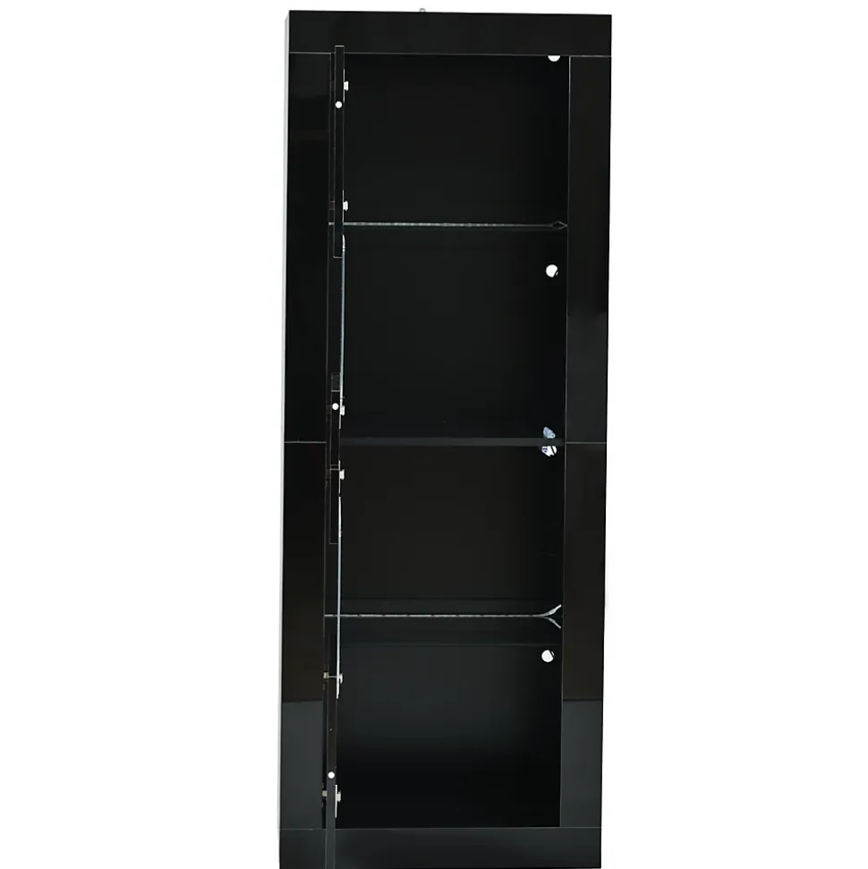 Vitrine Haute Brillante avec LED et Étagères en Verre Réglables, Meuble de Salon en Panneaux de Particules - 61x42x162 cm - Noir
