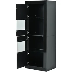 Vitrine Haute Brillante avec LED et Étagères en Verre Réglables, Meuble de Salon en Panneaux de Particules - 61x42x162 cm - Noir