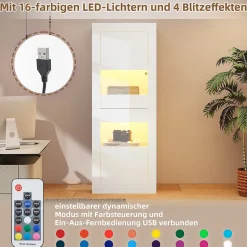 Vitrine Haute Brillante avec 2 Portes et 3 Étagères Ajustables, Verre Trempé & Panneau de Particules - Blanc - 61x42x162 cm