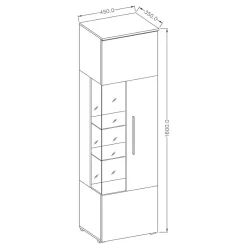 Vitrine haute design avec éclairage multicolore collection BOMBAY, coloris gris effet ardoise