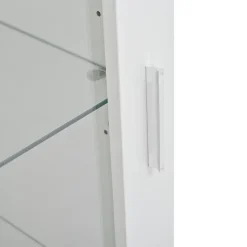 Vitrine laquée brillante avec éclairage LED - Porte en acrylique+1 tiroir - Étagères en verre - Panneaux de particules - Blanc