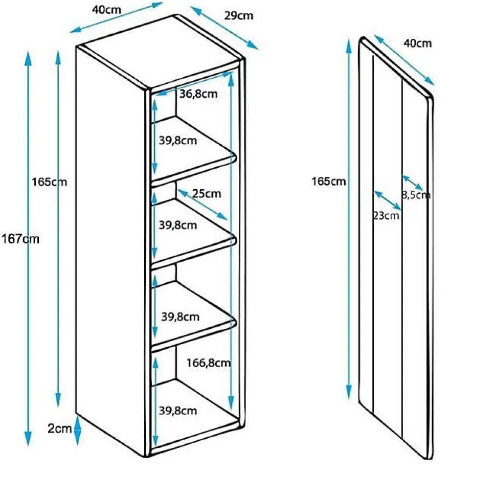 Vitrine LED contemporaine - Blanc brillant - 1 porte - 4 compart. - 40x167x29 cm