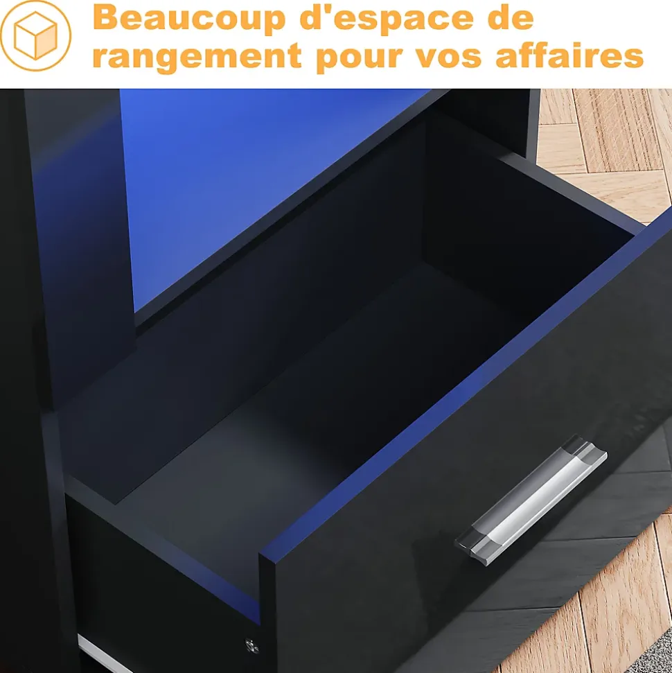 Vitrine LED Sirhona Noir 1720 x 550 x 350 mm Meuble de rangement avec un tiroir de grande capacité, 3 compartiments en verre
