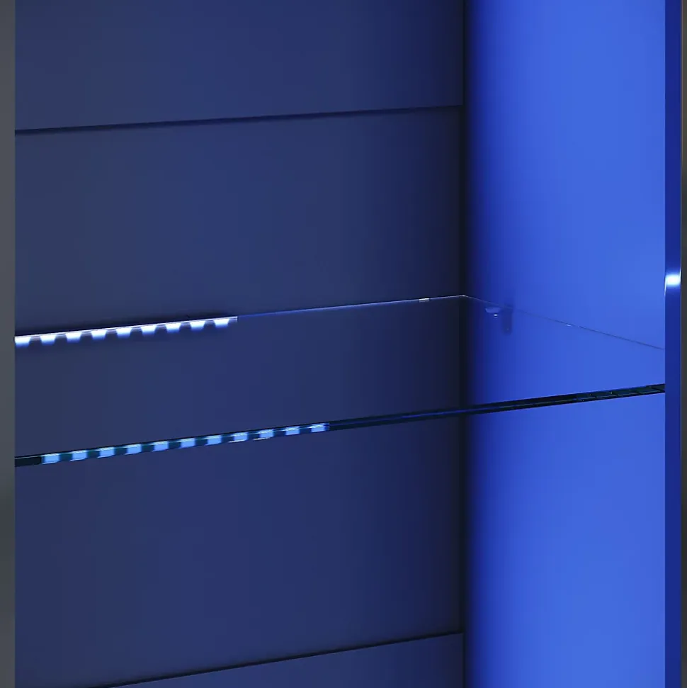 Vitrine LED Sirhona Noir 1720 x 550 x 350 mm Meuble de rangement avec un tiroir de grande capacité, 3 compartiments en verre
