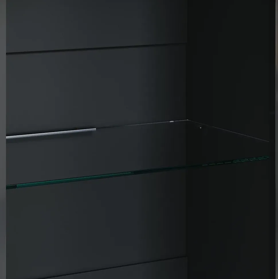 Vitrine LED Sirhona Noir 1720 x 550 x 350 mm Meuble de rangement avec un tiroir de grande capacité, 3 compartiments en verre