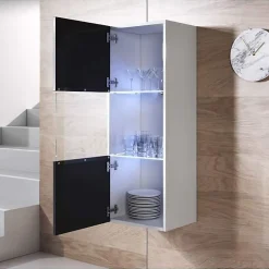 Vitrine LED verticale brillante - Blanc/Noir - Mélamine - 1 porte - 40x29x126 cm