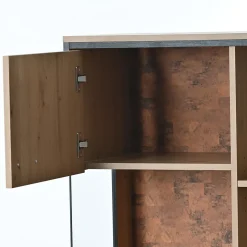 Vitrine LED 150x78x40cm - avec grand espace de rangement porte en verre - meuble de présentation - naturel bois
