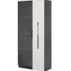 Vitrine mobile avec bibliothèque et LED - 1 porte vitrée et 1 tiroir - Avec roulettes - MDF - Noir et blanc