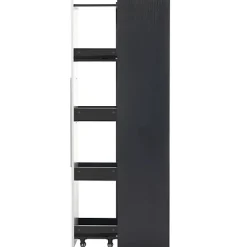 Vitrine mobile avec bibliothèque et LED - 1 porte vitrée et 1 tiroir - Avec roulettes - MDF - Noir et blanc
