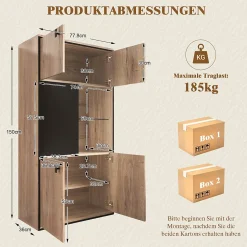 Vitrine Moderne - Meuble de Rangement en Bois avec Portes Battantes et Coulissantes, Étagères Ouvertes, Naturel 77,8x36x150 cm