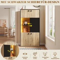 Vitrine Moderne - Meuble de Rangement en Bois avec Portes Battantes et Coulissantes, Étagères Ouvertes, Naturel 77,8x36x150 cm