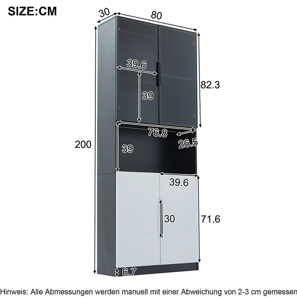 Vitrine Moderne - Vitrine avec Portes Vitrées et LED, Meuble de Rangement et Bibliothèque - 80 x 30 x 200 cm - Noir
