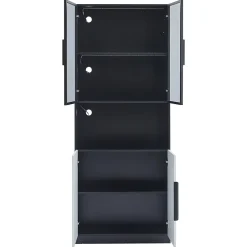 Vitrine Moderne - Vitrine avec Portes Vitrées et LED, Meuble de Rangement et Bibliothèque - 80 x 30 x 200 cm - Noir