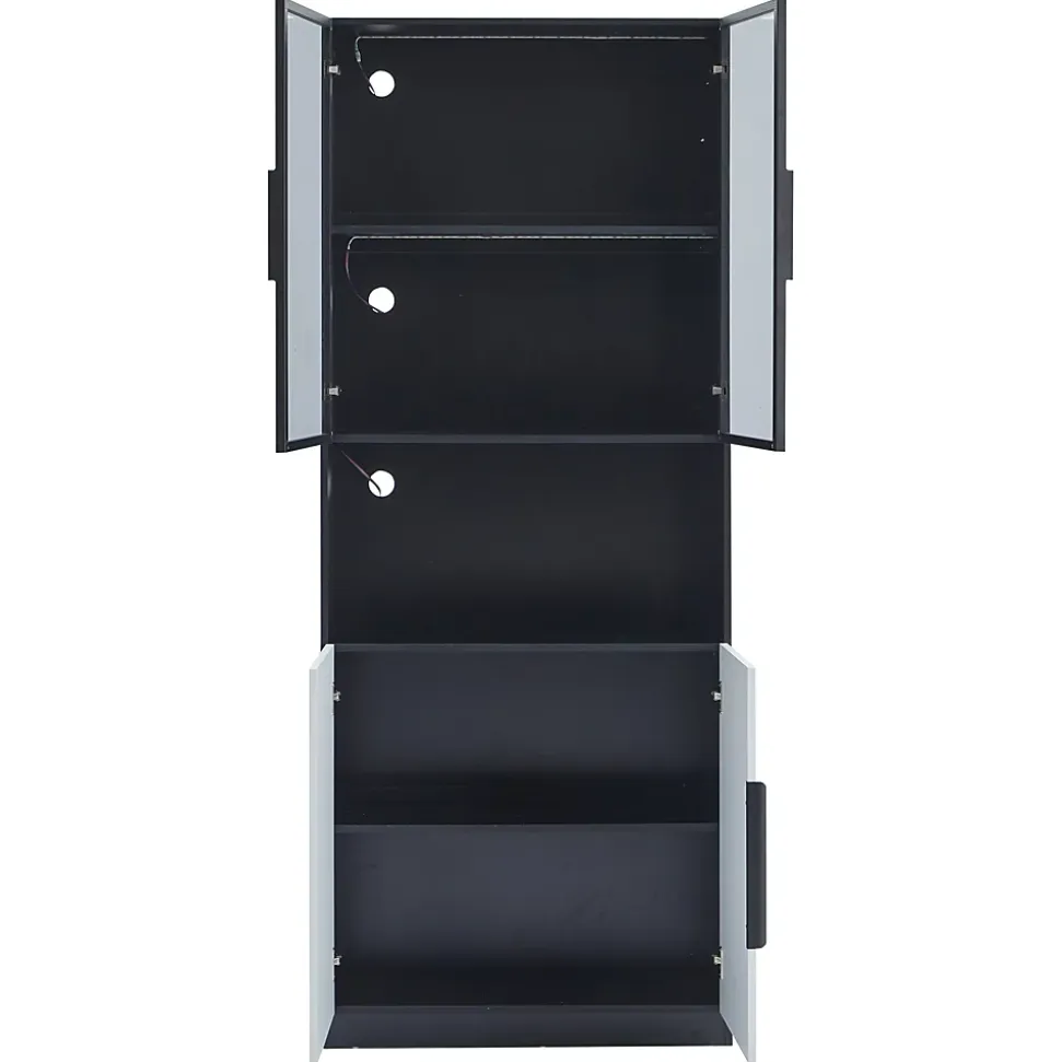 Vitrine Moderne - Vitrine avec Portes Vitrées et LED, Meuble de Rangement et Bibliothèque - 80 x 30 x 200 cm - Noir
