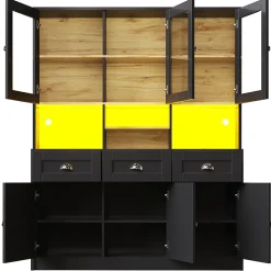 Vitrine Moderne avec Éclairage LED - Buffet Haut avec Étagères Réglables et Meuble de Rangement Haut, MDF, 140x40x175 cm, Noir
