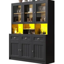 Vitrine Moderne avec Éclairage LED - Buffet Haut avec Étagères Réglables et Meuble de Rangement Haut, MDF, 140x40x175 cm, Noir
