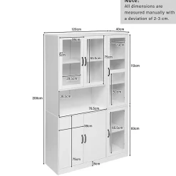 Vitrine Moderne avec Éclairage LED 16 Couleurs, 6 Portes dont 4 en Acrylique, Meuble de Rangement pour Salon, Blanc, 120x40x200 cm
