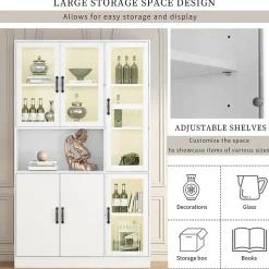 Vitrine Moderne avec Éclairage LED 16 Couleurs, 6 Portes dont 4 en Acrylique, Meuble de Rangement pour Salon, Blanc, 120x40x200 cm