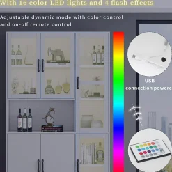 Vitrine Moderne avec Éclairage LED 16 Couleurs, 6 Portes dont 4 en Acrylique, Meuble de Rangement pour Salon, Blanc, 120x40x200 cm
