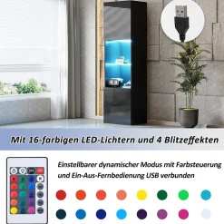 Vitrine Moderne avec Éclairage LED - 1 Étagère en Verre, Meuble de Rangement avec Portes, 45x35x160 cm - Noir