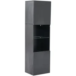 Vitrine Moderne avec Éclairage LED - 1 Étagère en Verre, Meuble de Rangement avec Portes, 45x35x160 cm - Noir