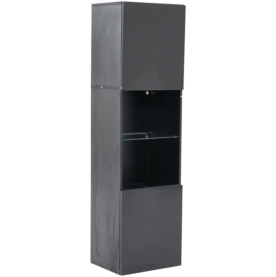 Vitrine Moderne avec Éclairage LED - 1 Étagère en Verre, Meuble de Rangement avec Portes, 45x35x160 cm - Noir