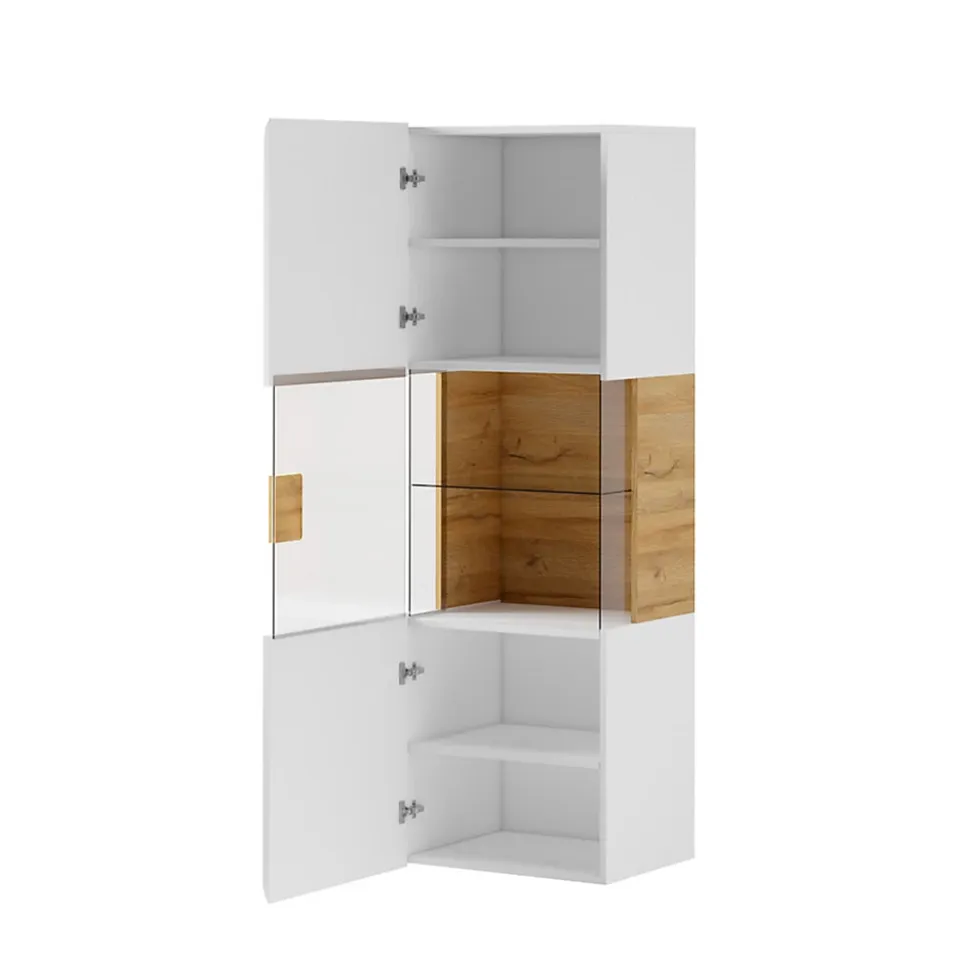 Vitrine murale 1 porte avec LED Jules Blanc et Bois