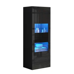 Vitrine noire brillante avec éclairage LED, 61x42x162cm, noire, 1 tablette en verre