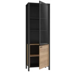 Vitrine réversible 194 cm 2 portes décor bois de chêne et noir - MODE