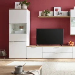 Vitrine réversible décor chêne texturé et blanc laqué - VERONICA