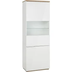 Vitrine réversible décor chêne texturé et blanc laqué - VERONICA