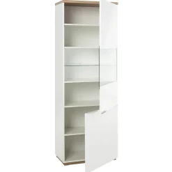 Vitrine réversible décor chêne texturé et blanc laqué - VERONICA