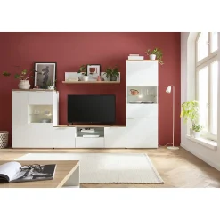 Vitrine réversible décor chêne texturé et blanc laqué - VERONICA