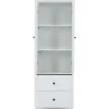 Vitrine Salon avec LED 16 Couleurs et Port USB - Portes Battantes, Étagères Réglables, MDF+Verre, Blanc, 60x36x165 cm