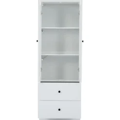 Vitrine Salon avec LED 16 Couleurs et Port USB - Portes Battantes, Étagères Réglables, MDF+Verre, Blanc, 60x36x165 cm