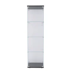 Vitrine sur pied en verre, 4 couches, 1 porte, 42x36x164cm, pour salon, chambre à coucher, bureau, Noir