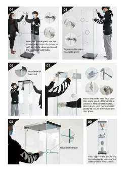 Vitrine sur pied en verre, 4 couches, 1 porte, 42x36x164cm, pour salon, chambre à coucher, bureau, Noir