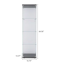 Vitrine sur pied en verre, 4 couches, 1 porte, 42x36x164cm, pour salon, chambre à coucher, bureau, Noir
