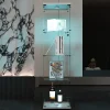 Vitrine sur pied en verre, LED, 4 couches, 1 porte, 42x36x164cm, pour salon, chambre à coucher, bureau, Blanc