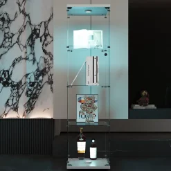 Vitrine sur pied en verre, LED, 4 couches, 1 porte, 42x36x164cm, pour salon, chambre à coucher, bureau, Blanc
