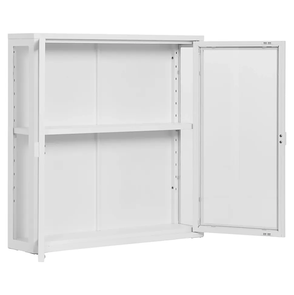 Vitrine Suspendue Brisbane en Acier Blanc avec 2 Portes Vitrées - Dimensions 80x18x80 cm
