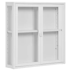 Vitrine Suspendue Brisbane en Acier Blanc avec 2 Portes Vitrées - Dimensions 80x18x80 cm