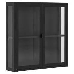Vitrine Suspendue Brisbane en Acier Noir avec 2 Portes Vitrées - Dimensions 80x18x80 cm