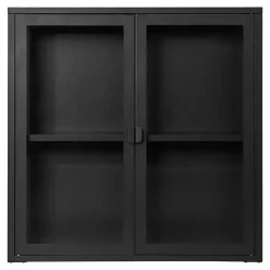 Vitrine Suspendue Brisbane en Acier Noir avec 2 Portes Vitrées - Dimensions 80x18x80 cm