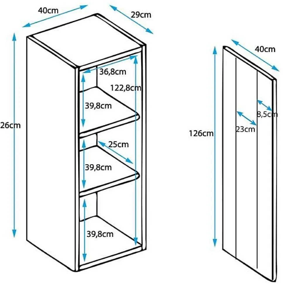 Vitrine suspendue contemporaine - LED, 1 porte, noir/blanc - 40 x 29 x 126 cm