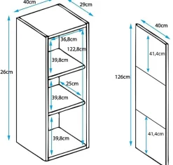 Vitrine suspendue design - Noir brillant - Mélamine, LED bleues - 1 porte, 3 compartiments - 40x126x29 cm