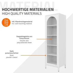 Vitrine étroite ML-Design blanche 45x145x35 cm en acier avec porte unique et compartiments réglables