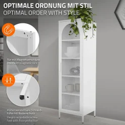 Vitrine étroite ML-Design blanche 45x145x35 cm en acier avec porte unique et compartiments réglables