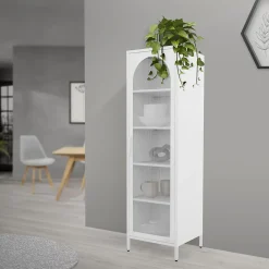 Vitrine étroite ML-Design blanche 45x145x35 cm en acier avec porte unique et compartiments réglables